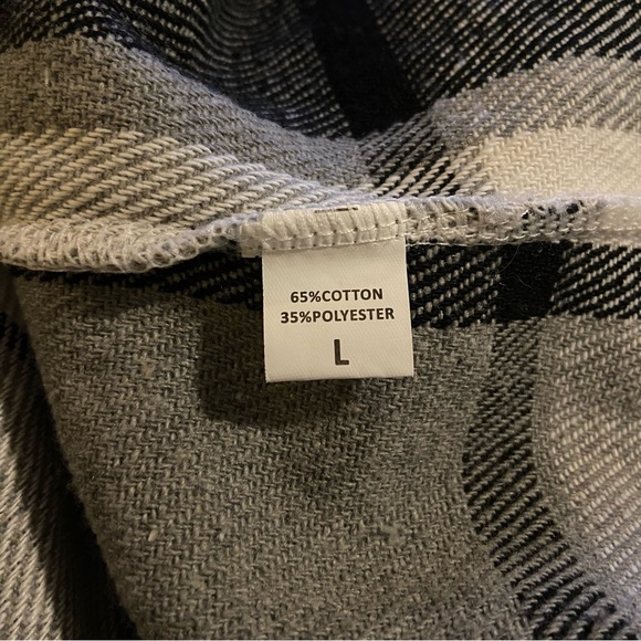 Plaid Cabincore Shacket Jacket Black White Plaid Cotton Blend Flannel Checkered - Picture 5 of 5